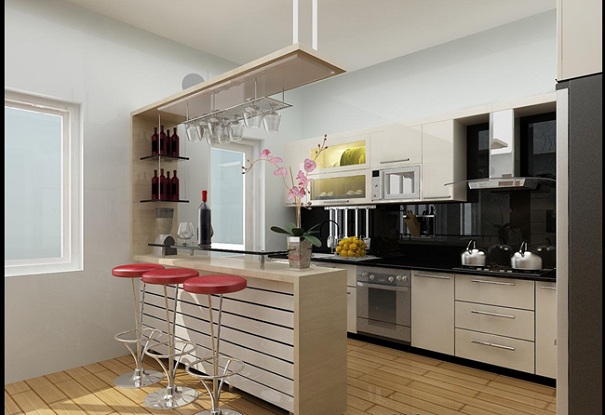 Mẫu thiết kế thiết kế quầy bar ngăn bếp và phòng khách