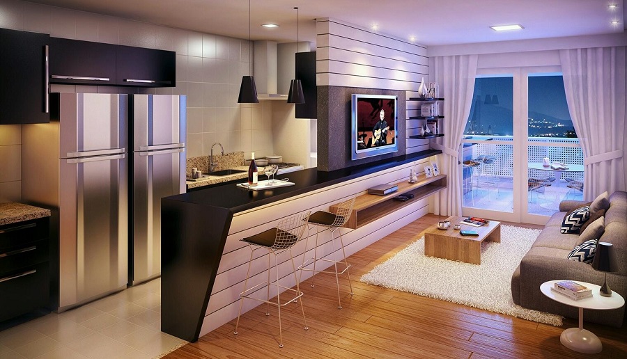 Ý tưởng thiết kế quầy bar ngăn bếp và phòng khách
